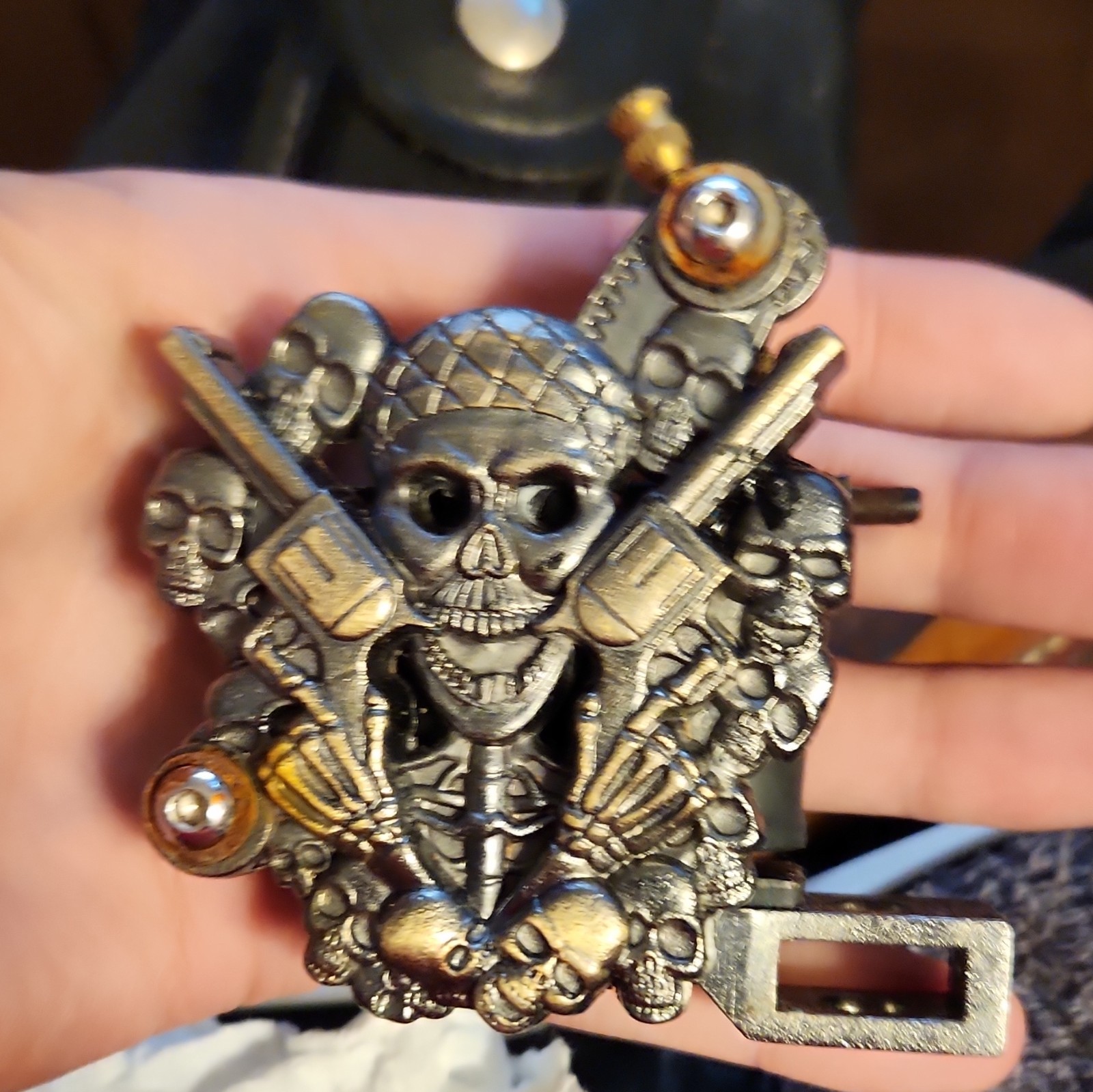 2-Coil Adjustable Coil Tattoo Machine Skull Design Metal Frame Silver Gold Black