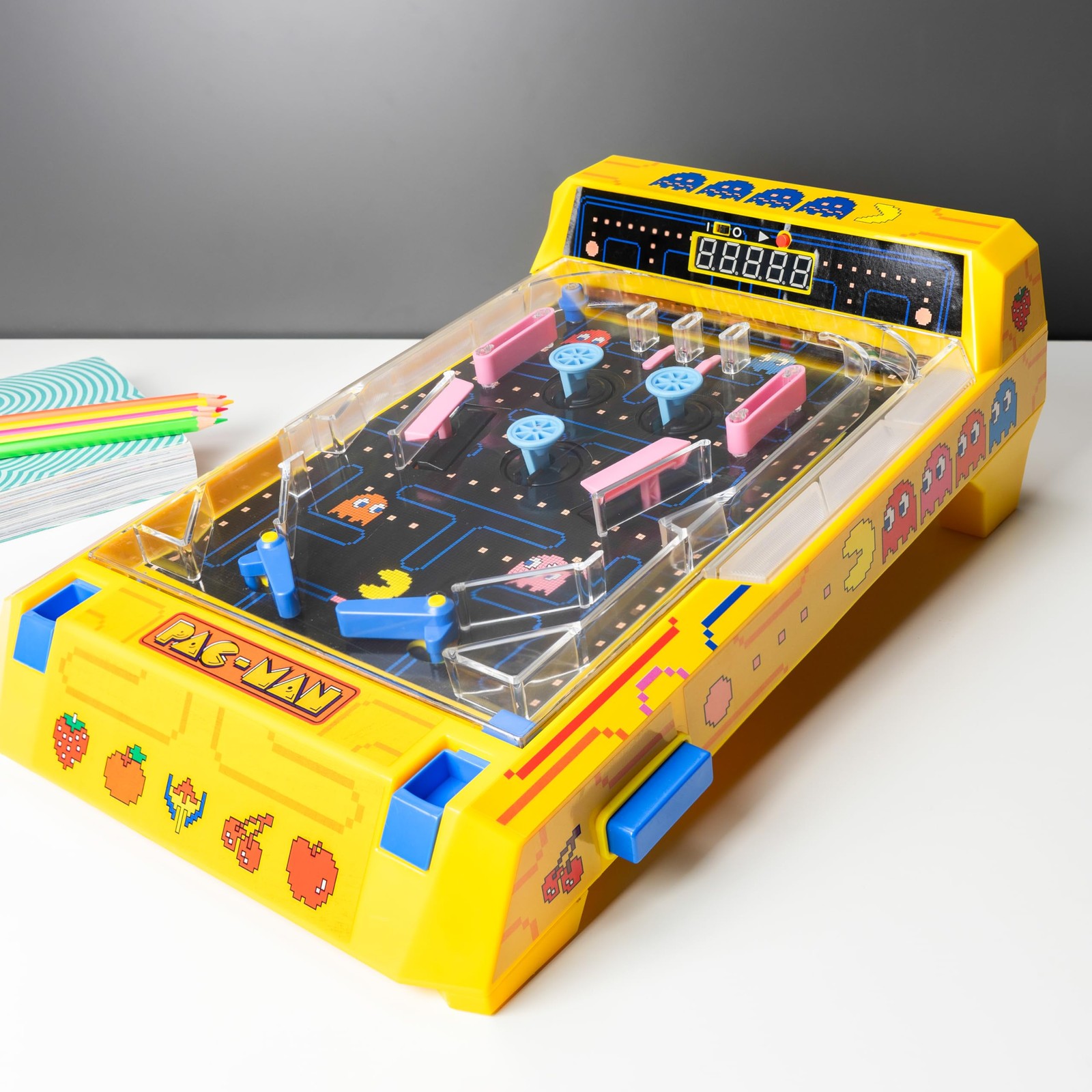 Pac Man Pinball Machine Tabletop Game Interactive LED Sound Effects Compact D...