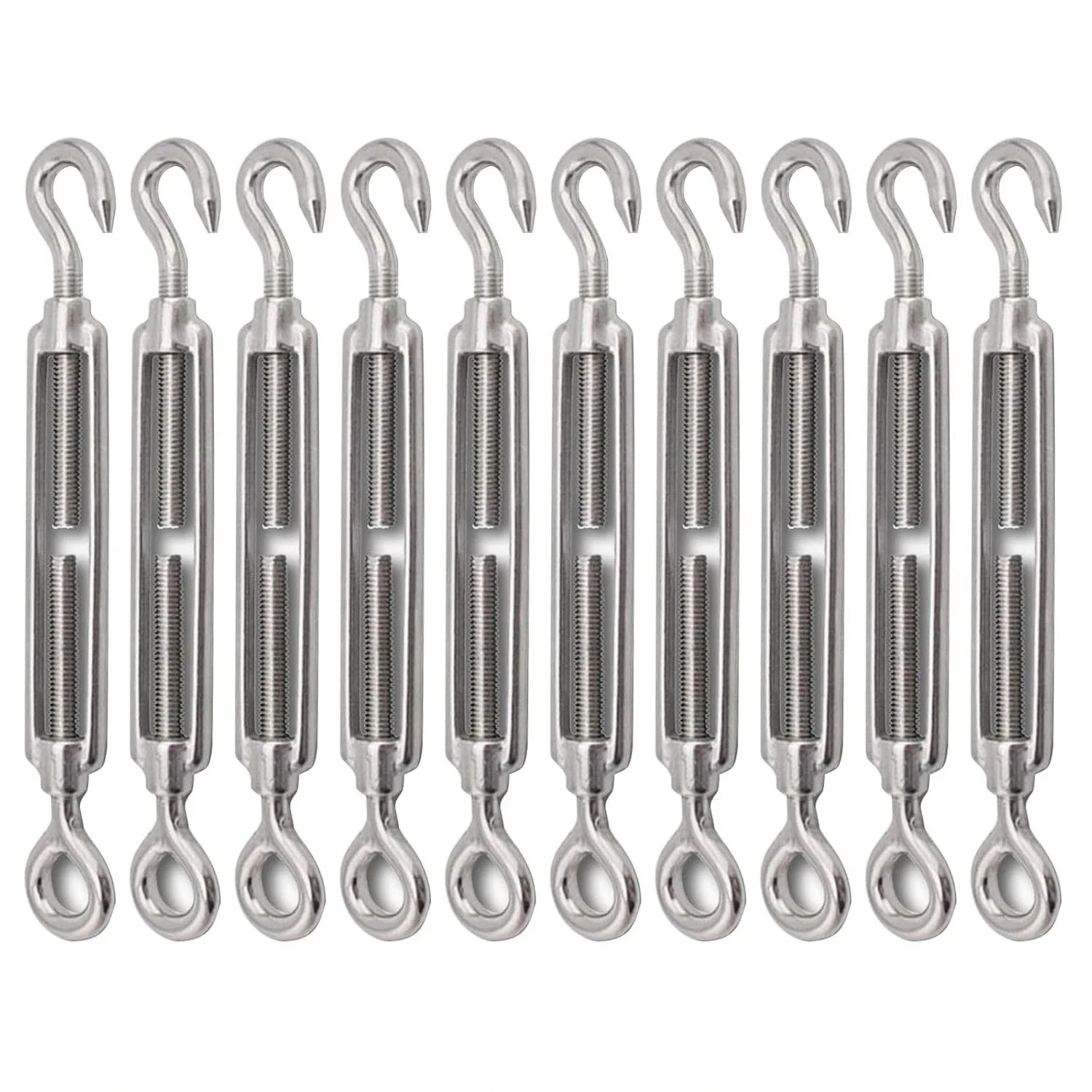 10Pack M6 Turnbuckle Hook and Eye, Stainless Steel Cables Wire Turnbuckles, Heav