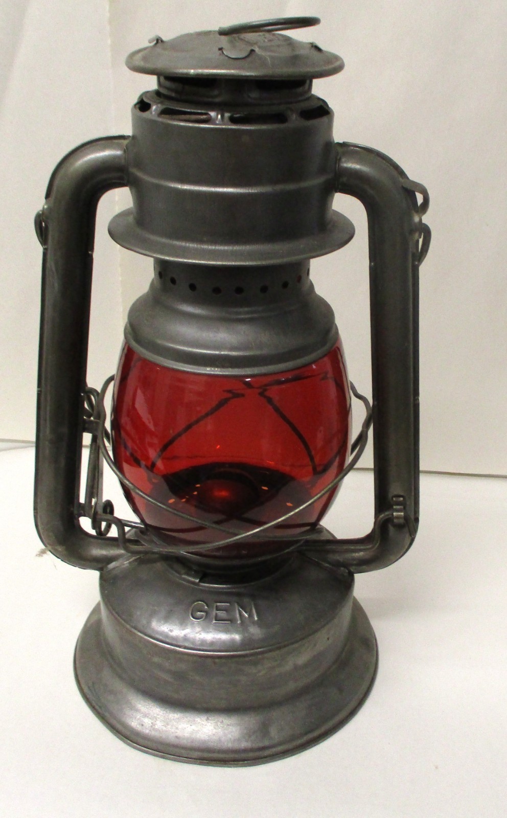 VINTAGE DIETZ GEM LANTERN WITH RED GLOBE