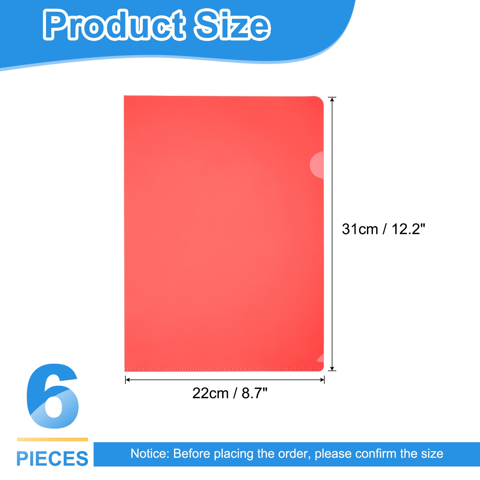 6 Pack L-Type Plastic Folders, Clear Folders, Red
