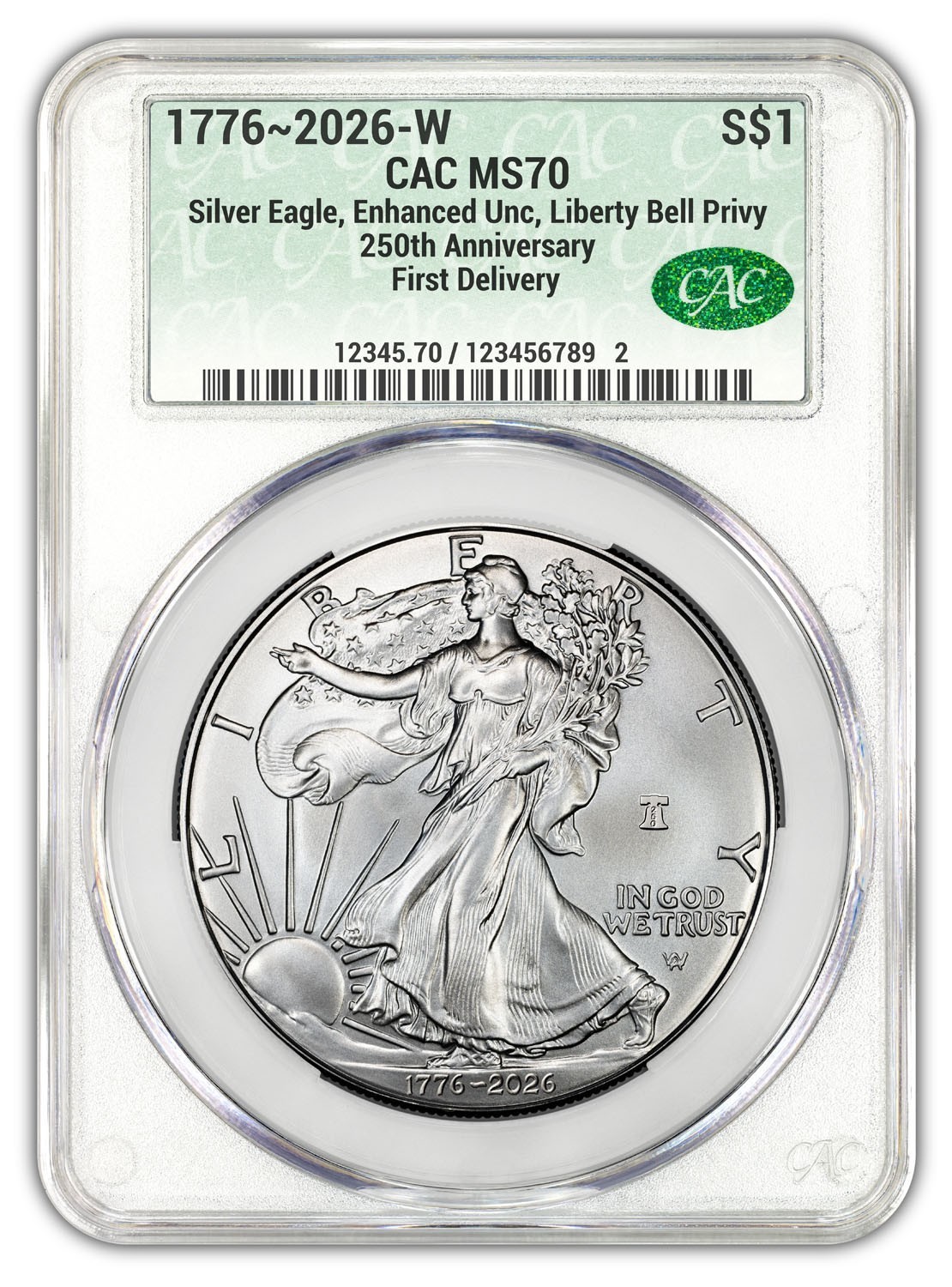 2026-W (MS70) Enhanced Uncirculated American Silver Eagle $1 ASE CAC FD Bell