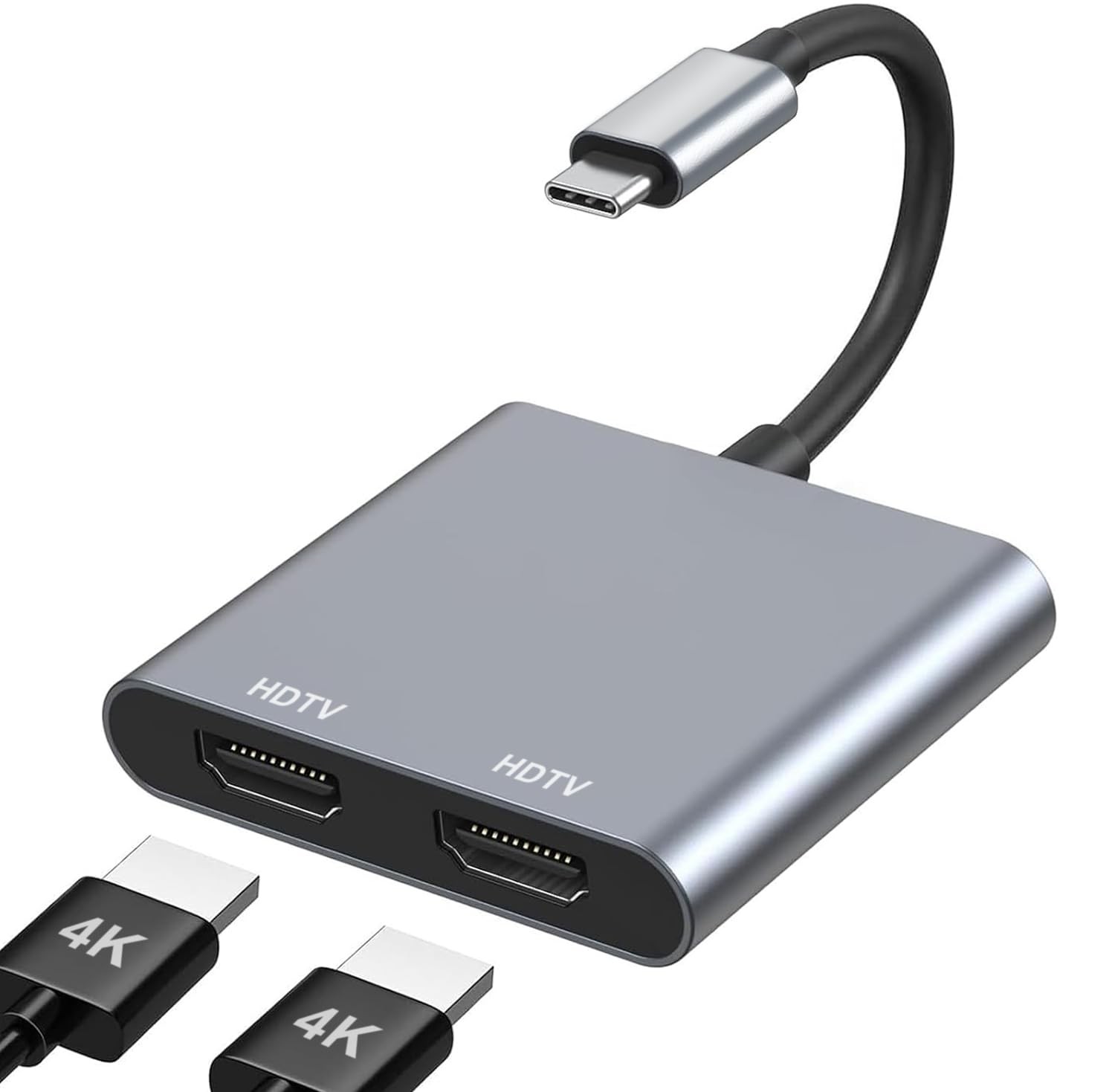 USB C to Dual HDMI Adapter 4K@60Hz, Type C to HDMI Splitter for Dual Monitors...