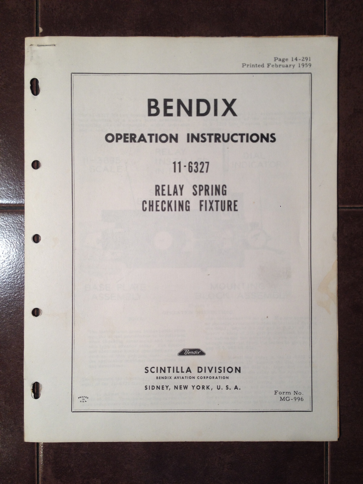 Bendix 11-6327 Relay Spring Checking Fixture Operating Instructions