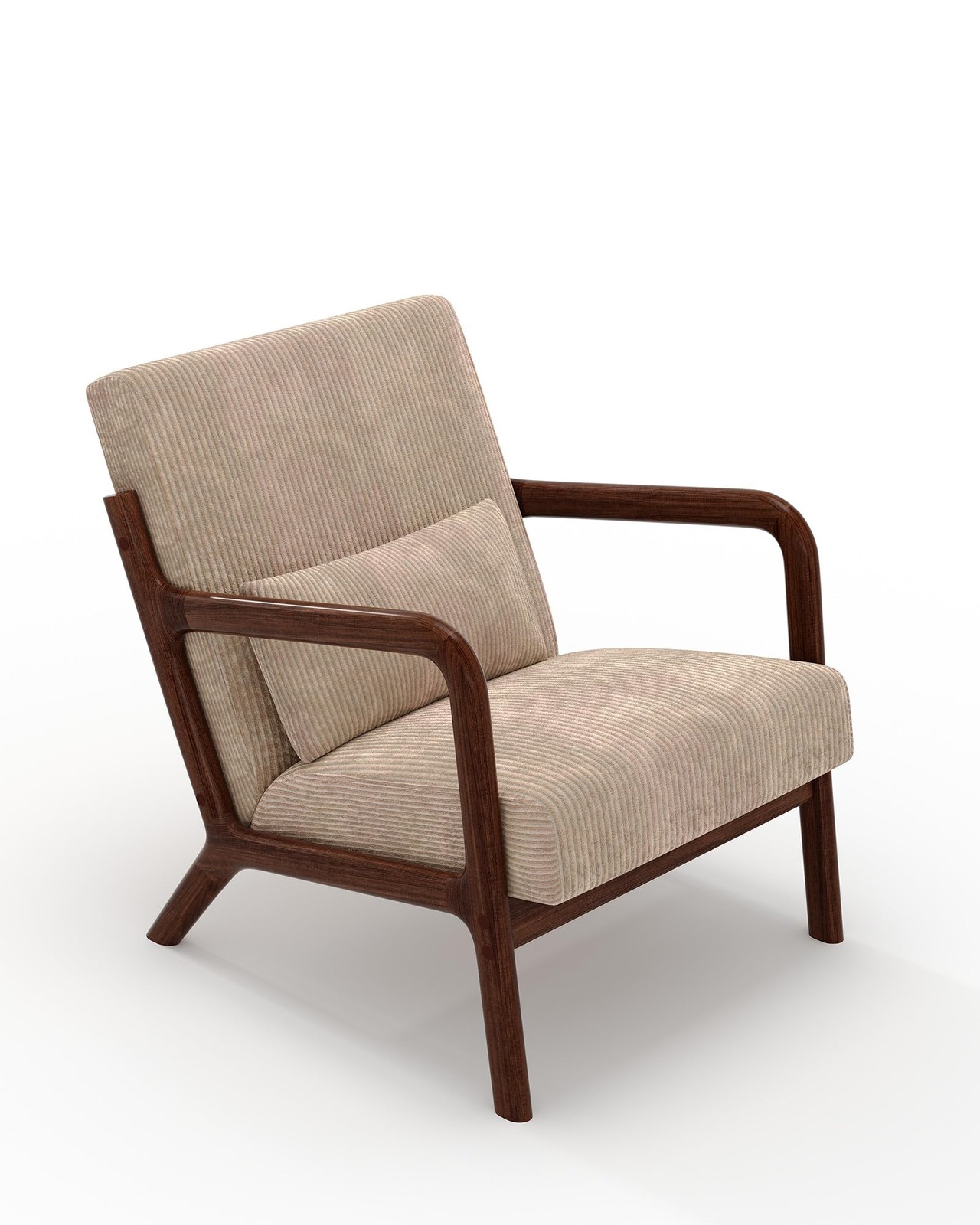 Modern Accent Chair, Mid-Century Corduroy Chair Lounge Armchair Solid Wood Frame