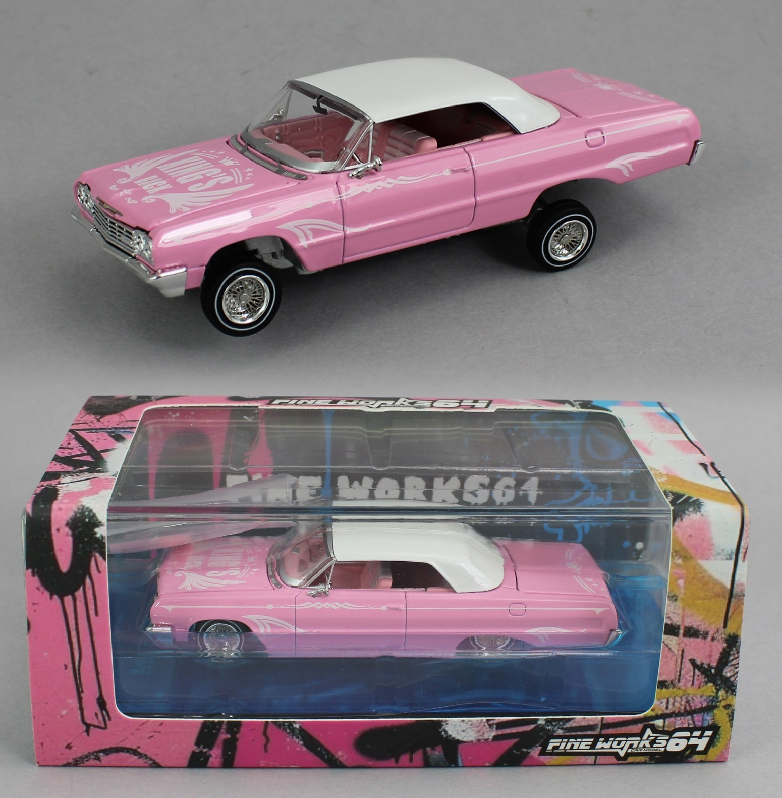 1:64 *FINE WORKS 64* Pink Chevrolet IMPALA *LOWRIDER* High Detail NIB