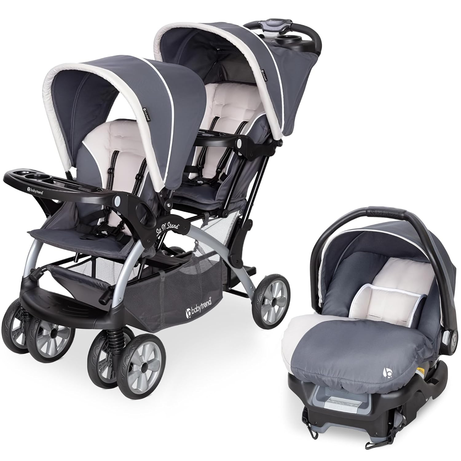 Lightweight Infant & Toddler Double Stroller and Car Seat Combo - Magnolia