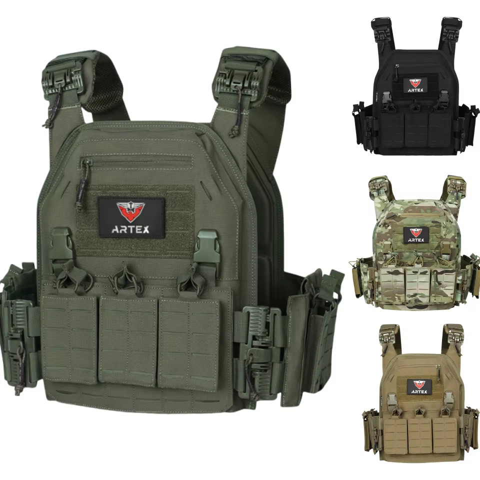 Tactical Plate Carrier Combat Vest - Quick Release MOLLE Laser Cut 1000D Nylon