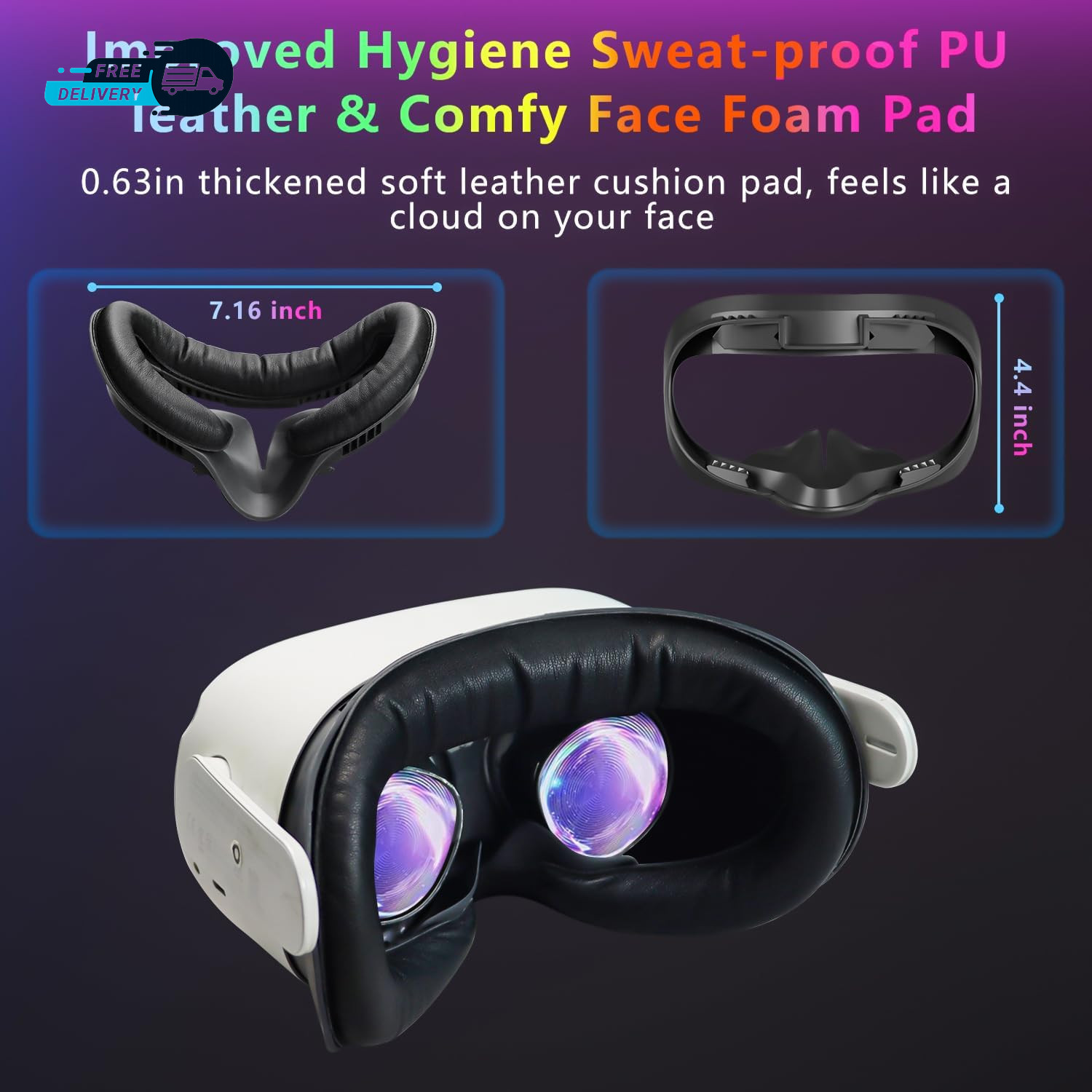 Face Pad Replacement for Oculus Quest 2 - Comfortable PU Leather & Memory