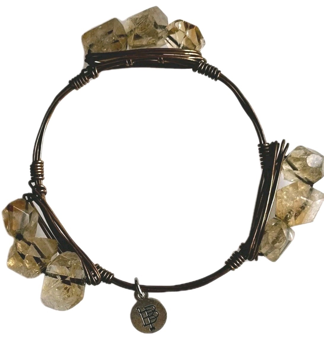 Bourbon & Bowties Bangle Bracelet/ Light Gold Color Semi Precious Stones