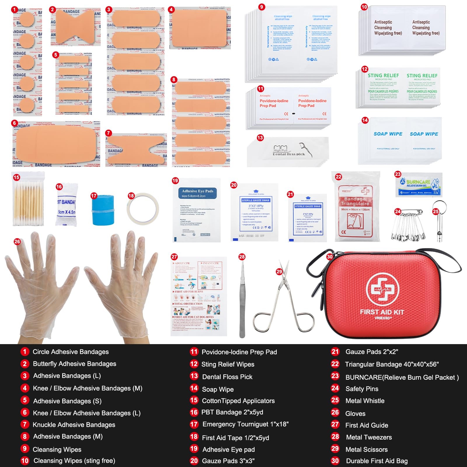 Mini First Aid Kit - 150 Piece Small Waterproof Hard Shell Medical Red