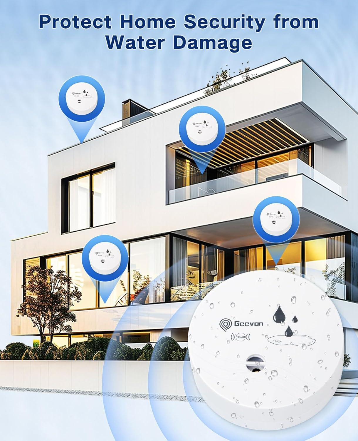 2 Pack Water Leak Detectors, 100Db Water Sensor Alarms Flood Detector for Baseme