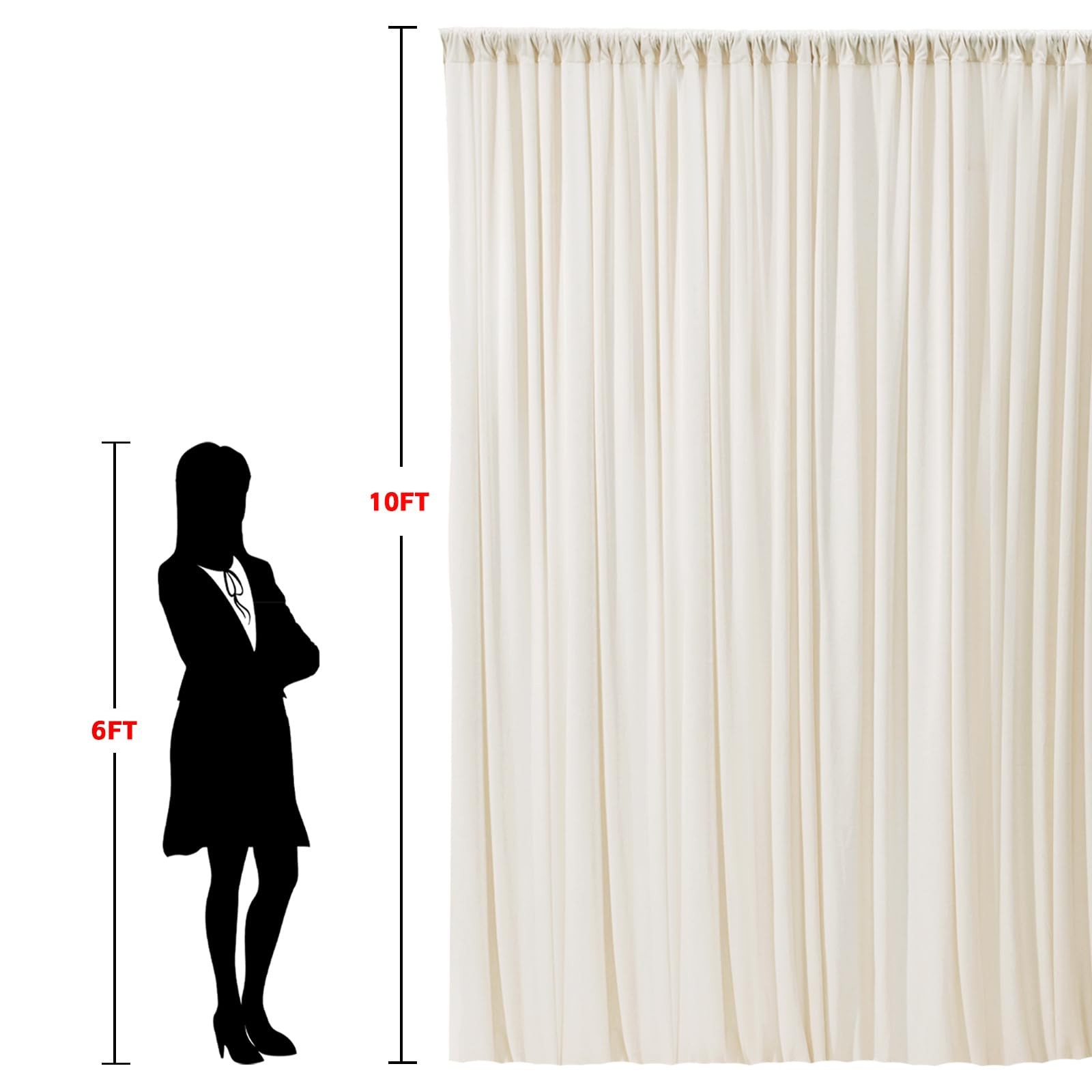 Esgotbme 10X10Ft Wrinkle Ivory Backdrop Curtain For Parties Soft Fabric Drapes