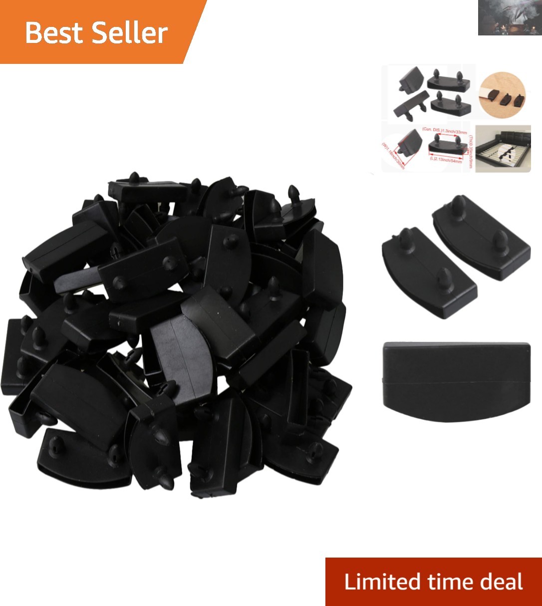 50-Pack Black Plastic Bed Slat End Caps for Secure Slat Support 5.4x0.9cm