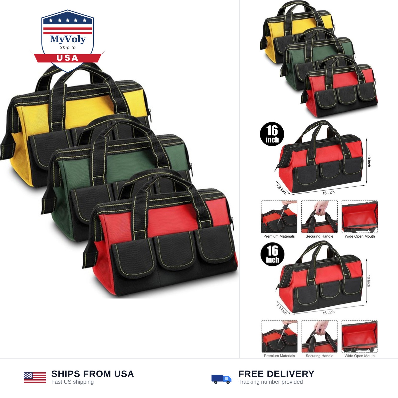 Sanwuta 3 Pack Tool Bag for Men with Waterproof Hard Bottom, Heavy Duty Tool ...