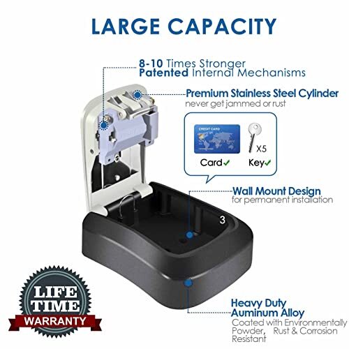 Key Lock Box Wall Mount 4 Digits Combination Lockbox Outside Waterproof Outdoor