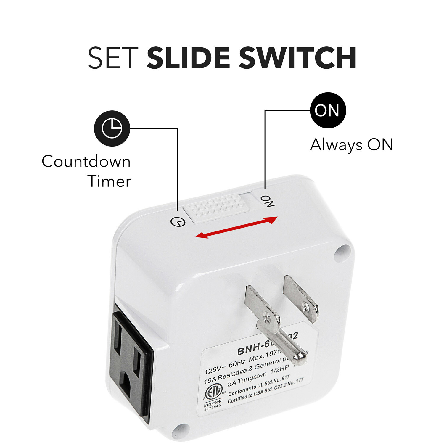 BN-LINK 12Hour Mechanical Countdown Grounded Timer 3 Prong Outlet Repeatable