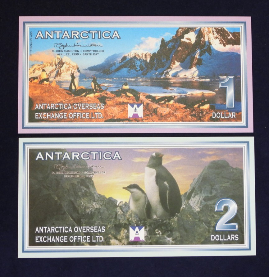 1999 ANTARCTICA 1 & 2 Dollar Banknotes Overseas Exchange UNC Uncirculated