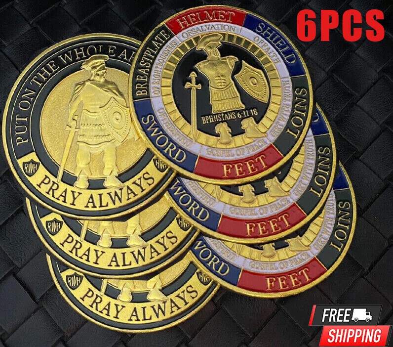 6Pcs Put on The Whole Armor of God Commemorative Challenge Coin Collection Gift