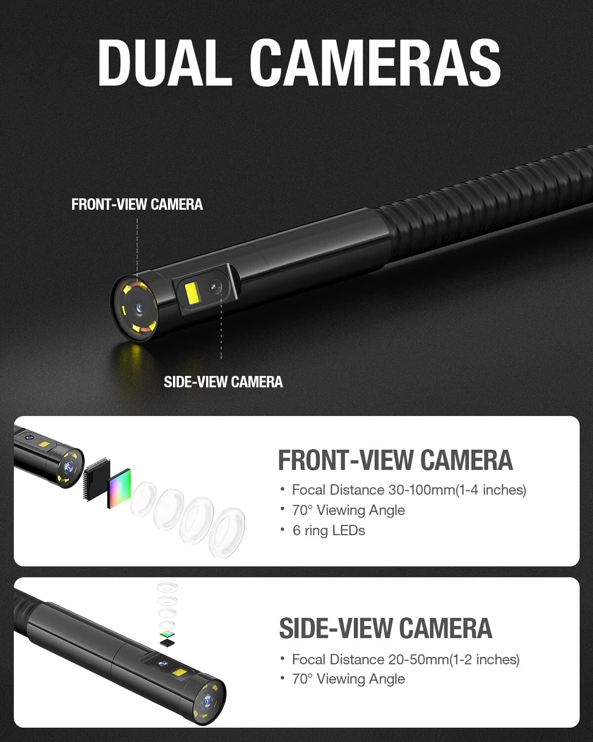 Dual Lens Borescope Inspection Camera Endoscope Camera with 5" Screen 16.5FT