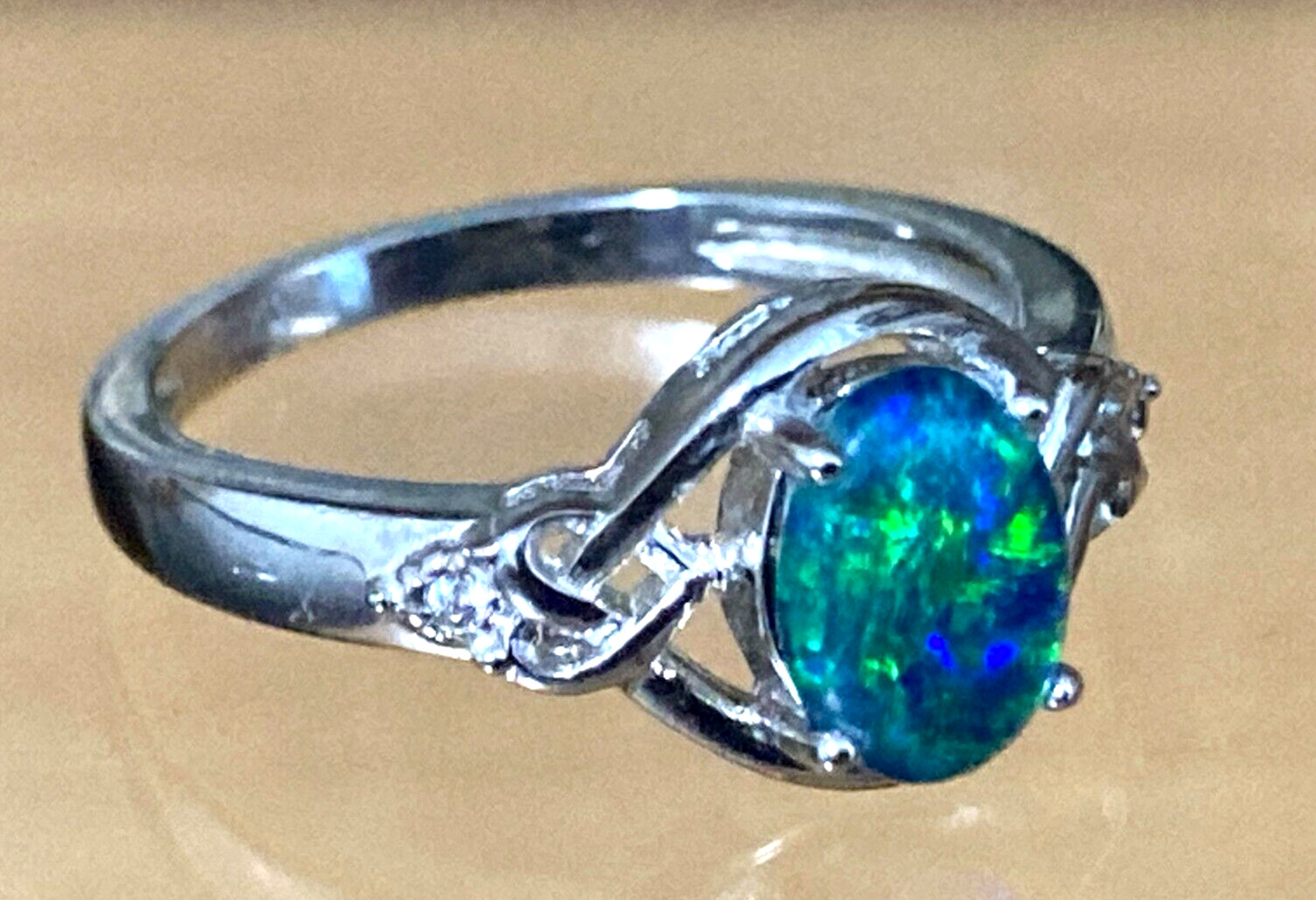 Blue / Green  Opal Triplet Ring Australian Solid Silver- Sizes 6 to 11 US