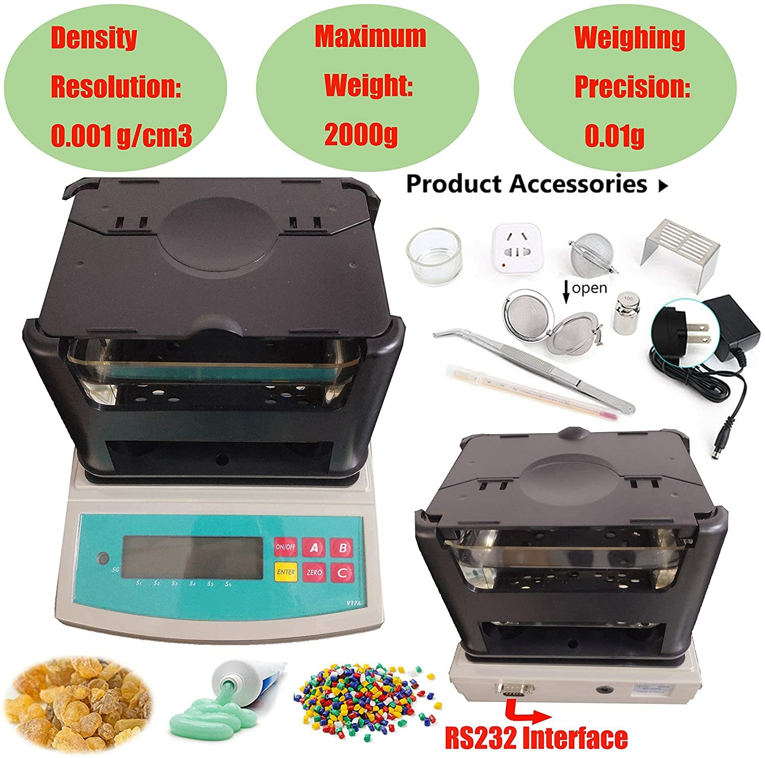 Solid Density Meter Gauge Tester Plastic Rubber Densitometer RS232 Interface
