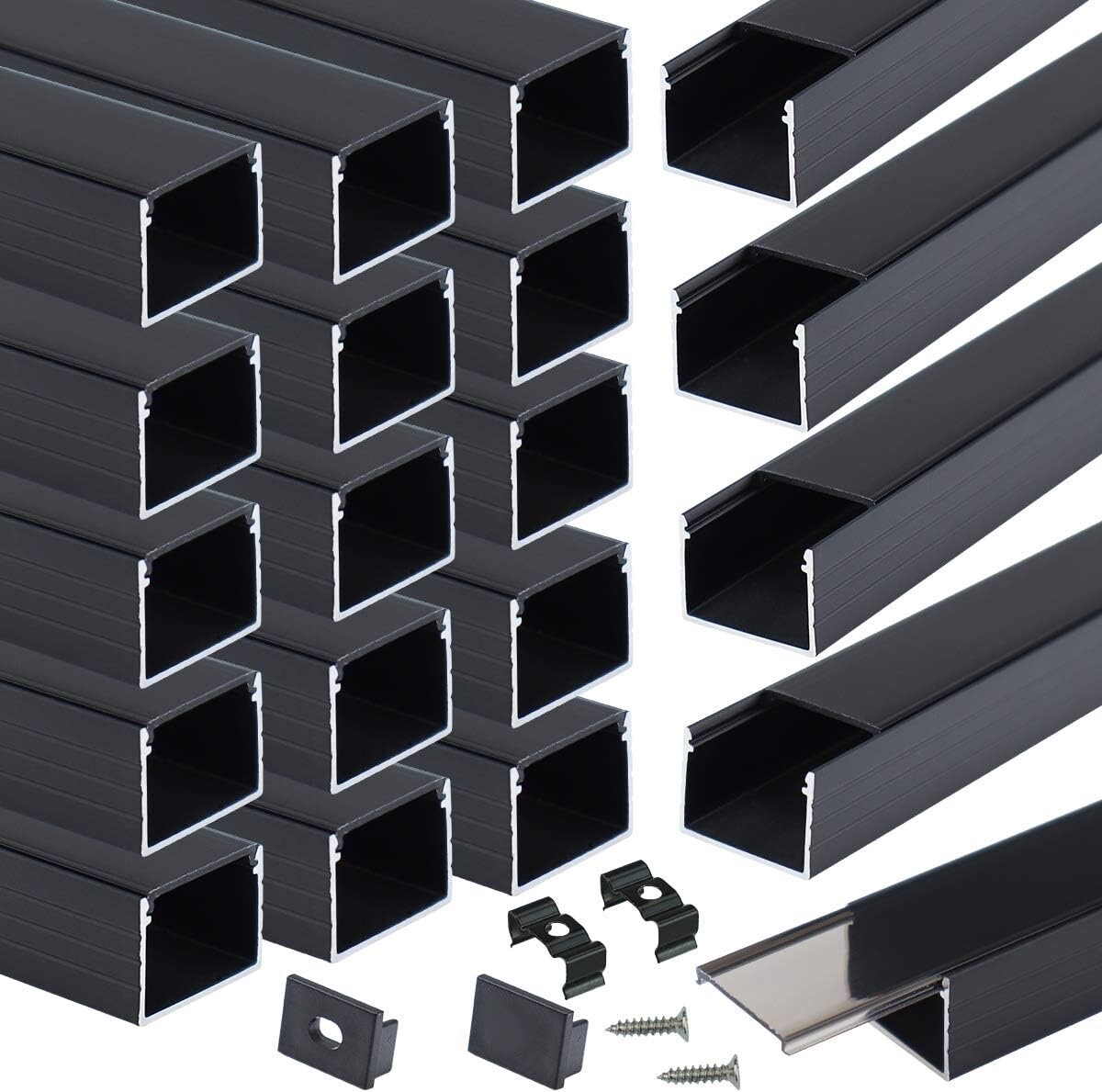 Muzata 20 Pack 3.3FT Plus-Size LED Channel System for Waterproof Smoky Black Cov