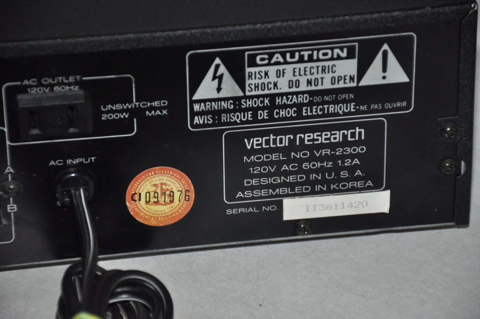 Vector Research VR-2300 Receiver AM FM Stereo Cd Phono Tested & Working