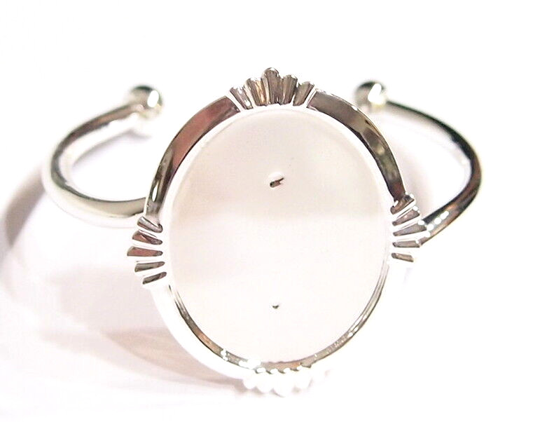 40x30mm Silver Victorian Art Nouveau Star Burst Cuff Bracelet Setting 4 Cabochon