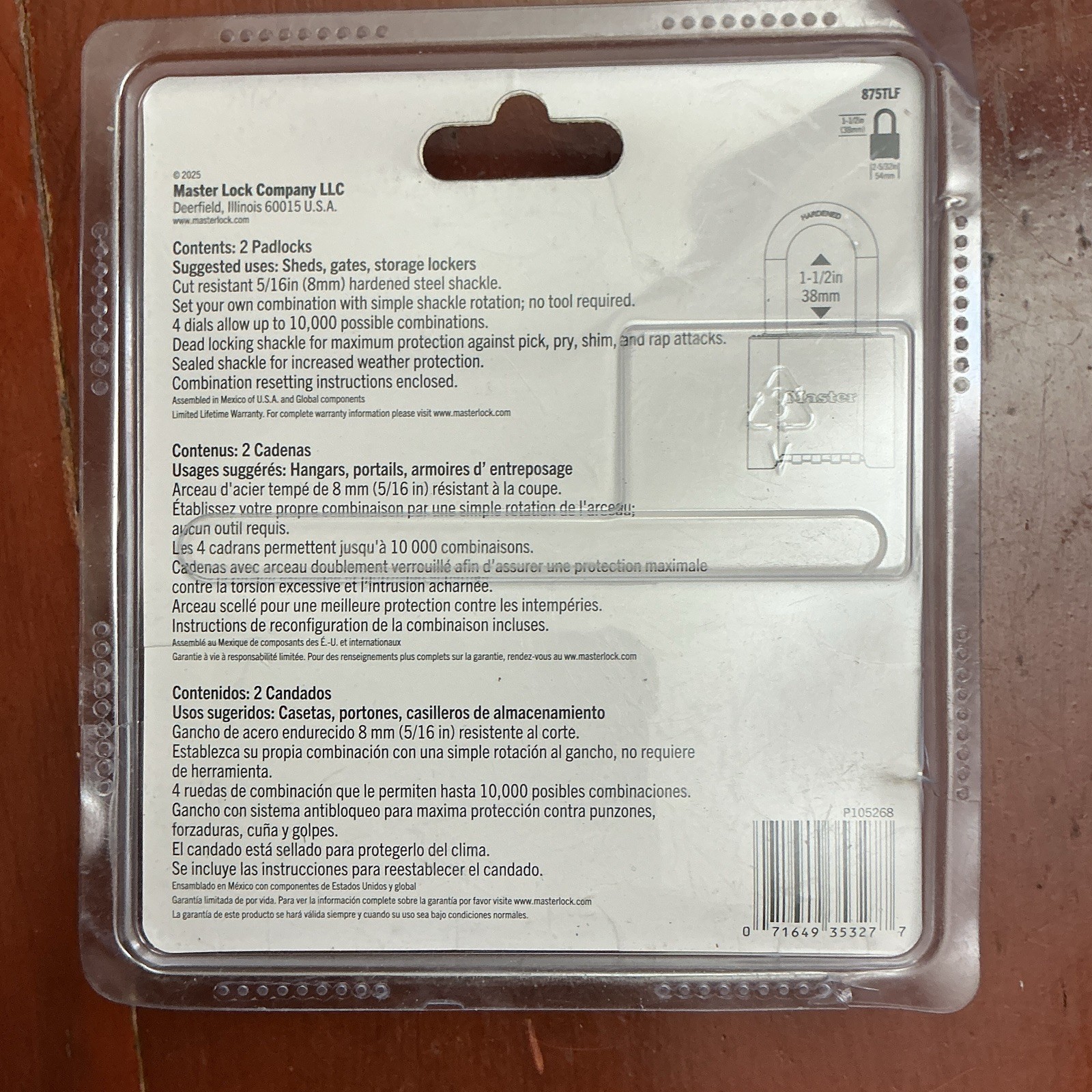 Master Lock 8751LF Resettable Combination Padlocks 2-Pack Brass, Steel Shackle