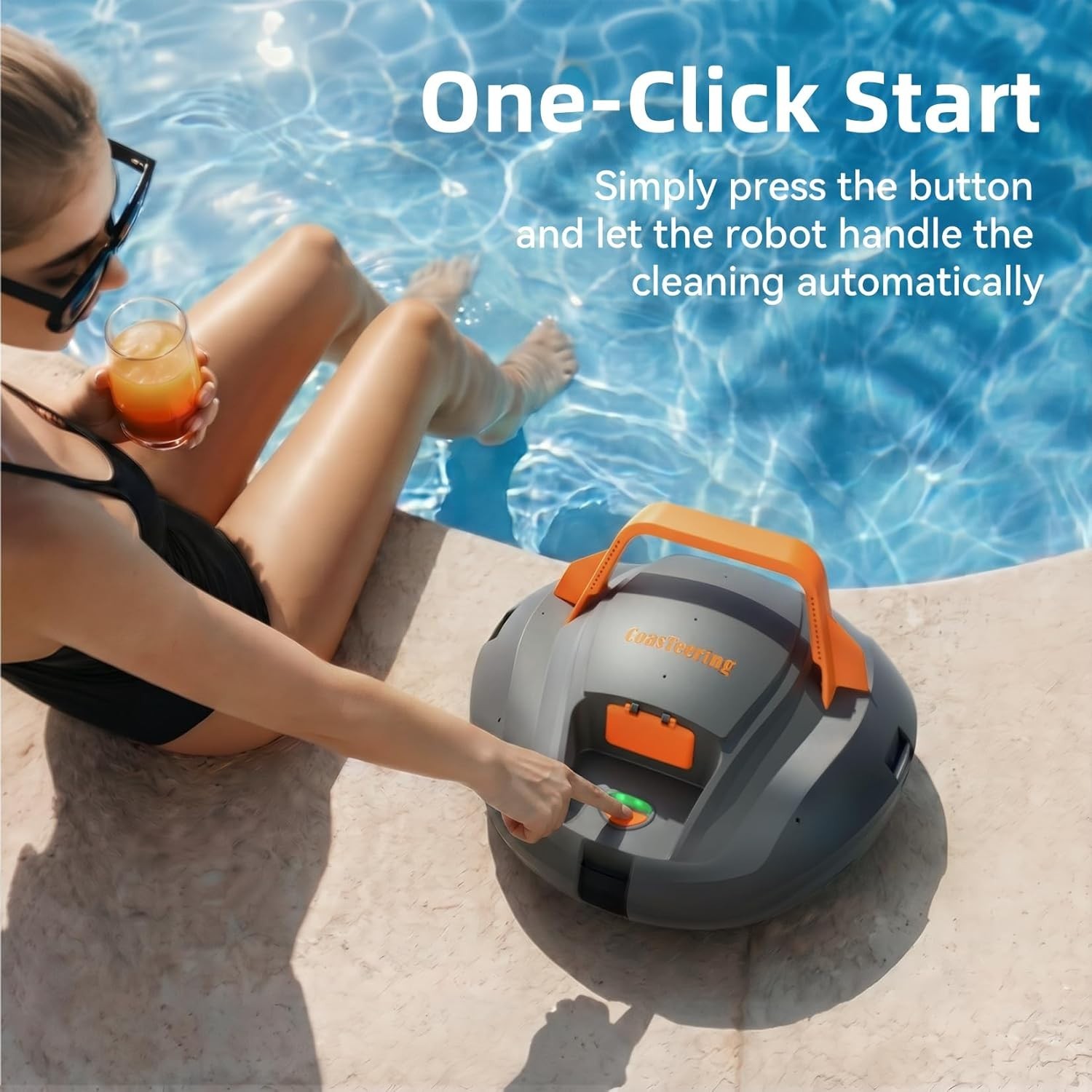 Powerful Cordless Robotic Automatic Pool Vacuum Cleaner for Above Ground Pools