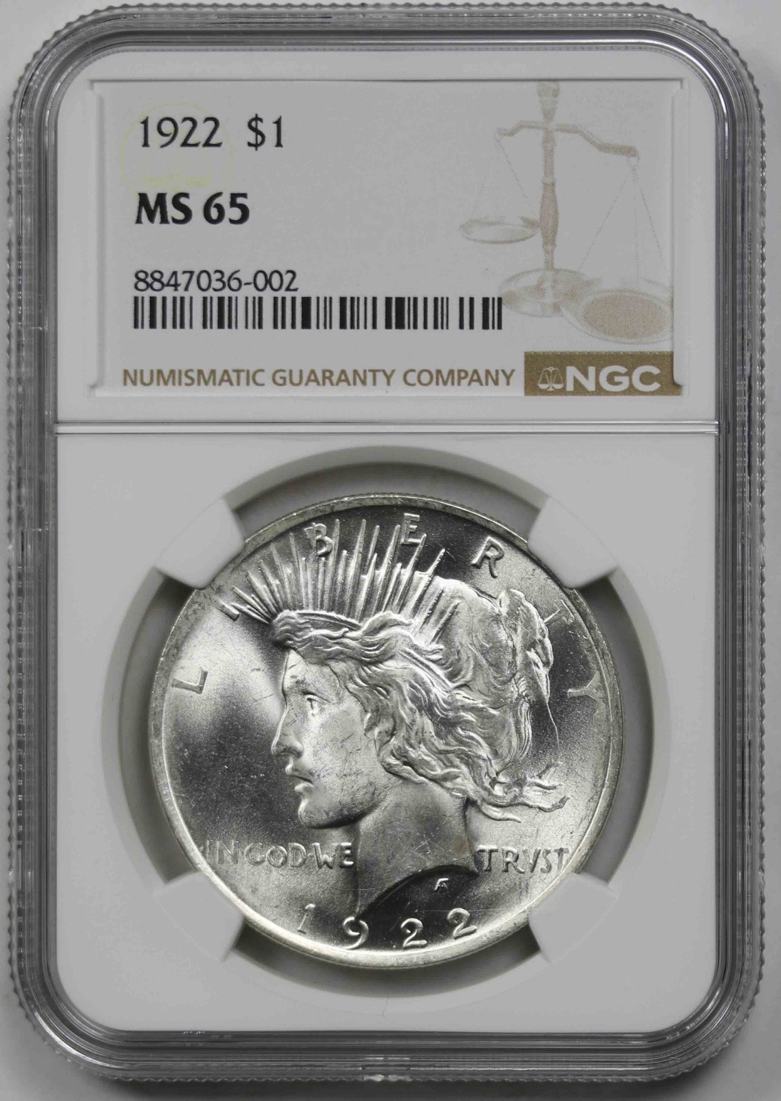 1922 $1 NGC MS 65 Peace Silver Dollar