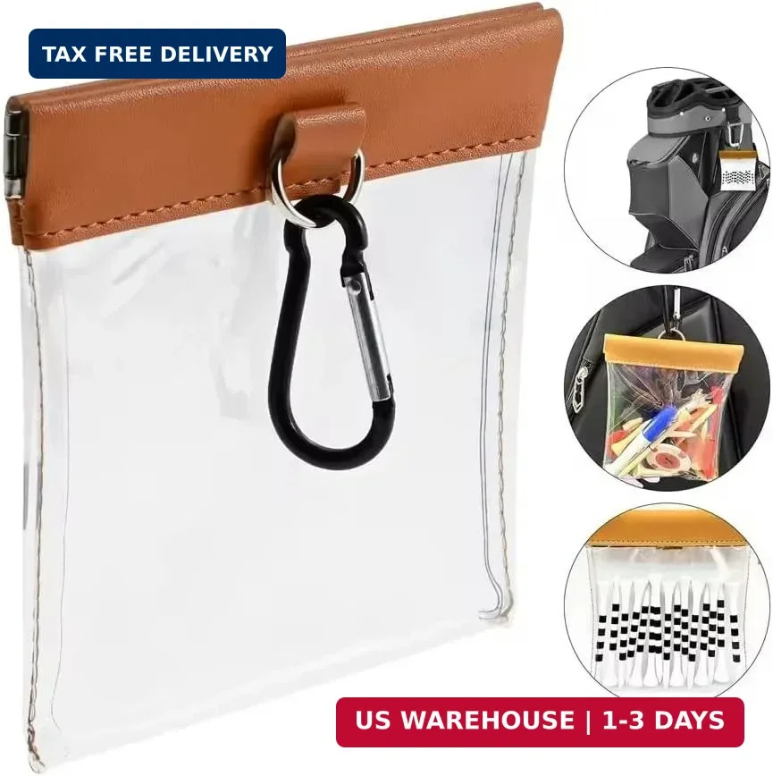 Golf Tee Pouch with Carabiner Hook Quick Release Closure PVC Clear Golfing Tee B