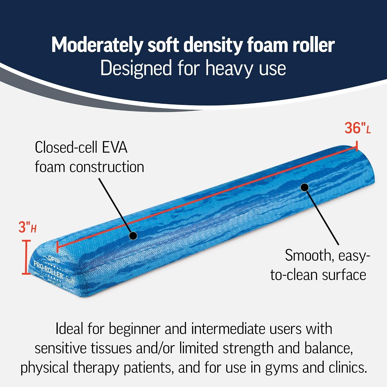 Pro-Roller Soft Foam Roller - Blue 36" for Pilates & Yoga