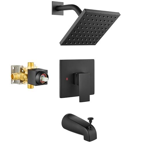 Bathtub Shower Faucet Set,6 Inch Square Shower Trim Matte Black With Tub Spout
