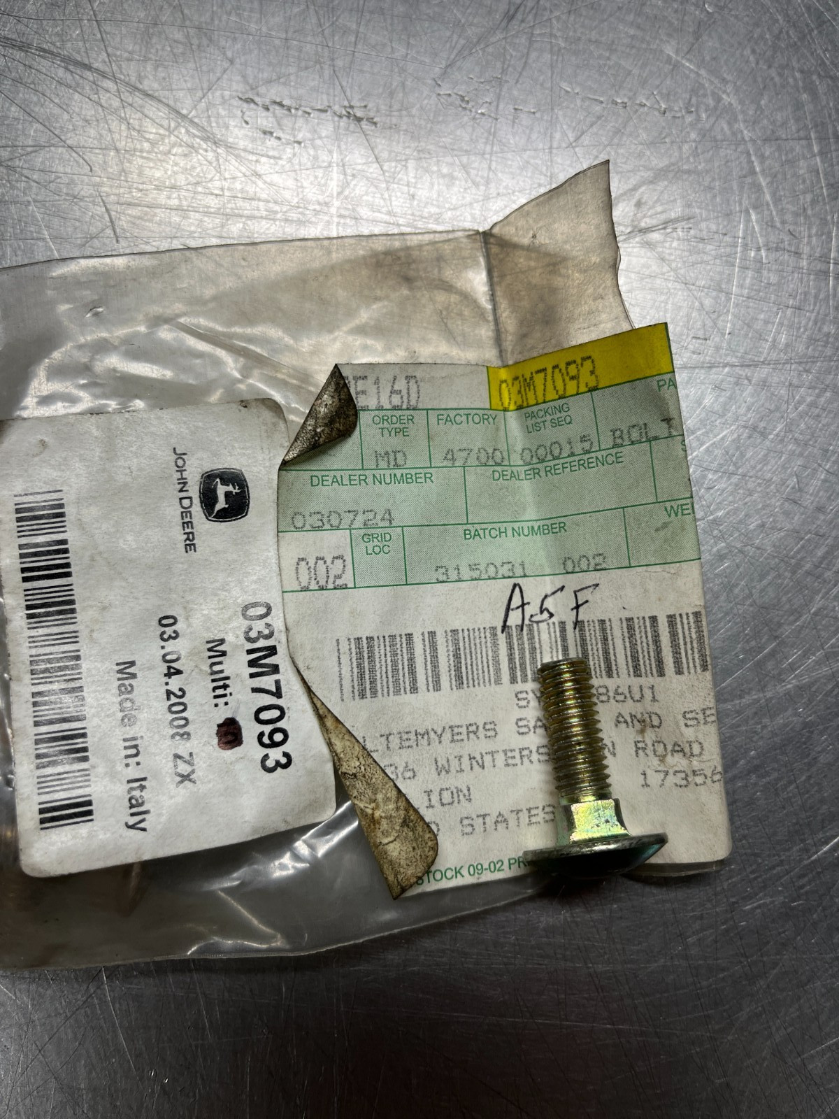 03M7093 GENUINE OEM John Deere BOLT
