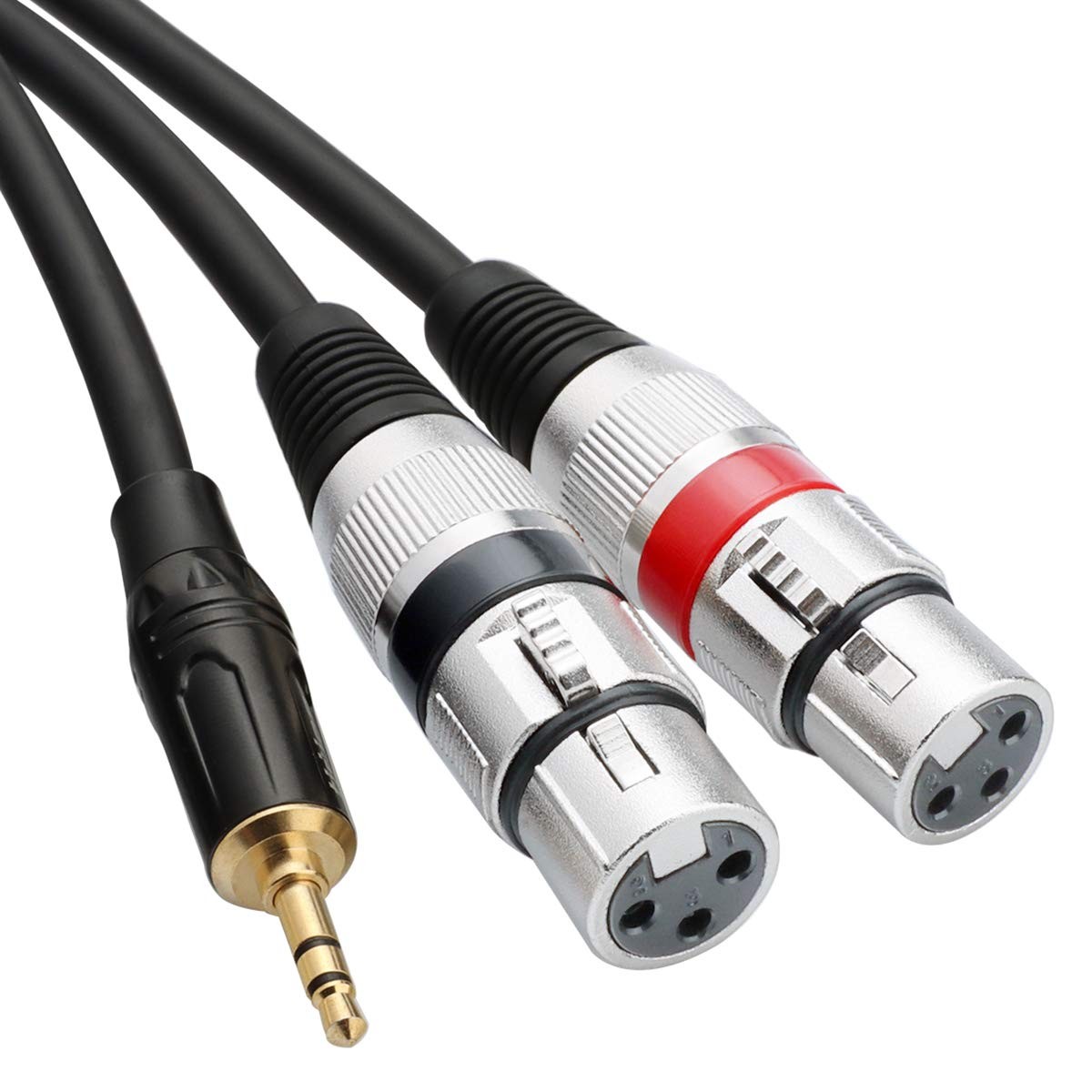 Tisino Dual XLR to 3.5mm Stereo Mic Cable, 2 Female 6.6 feet, Black