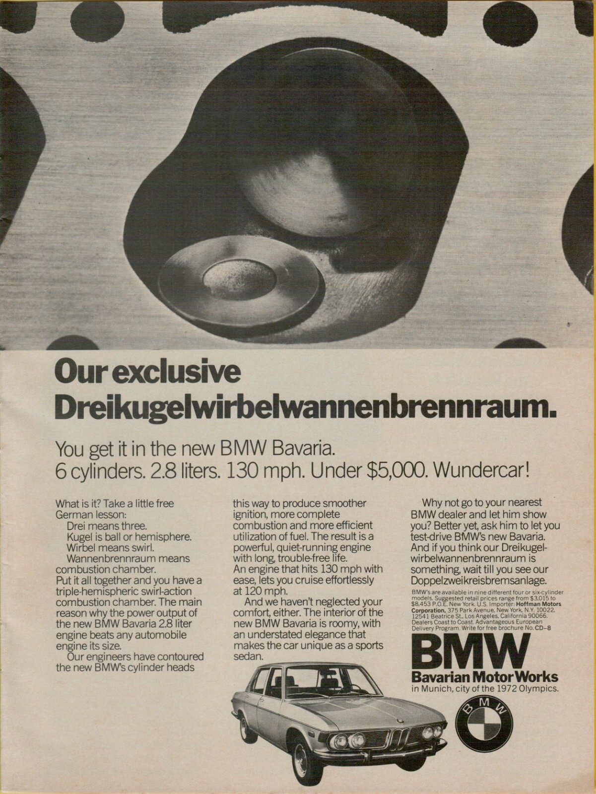 1971 BMW Bavaria Dreikugelwirbelwannenbrennraum Sedan Photo VINTAGE PRINT AD