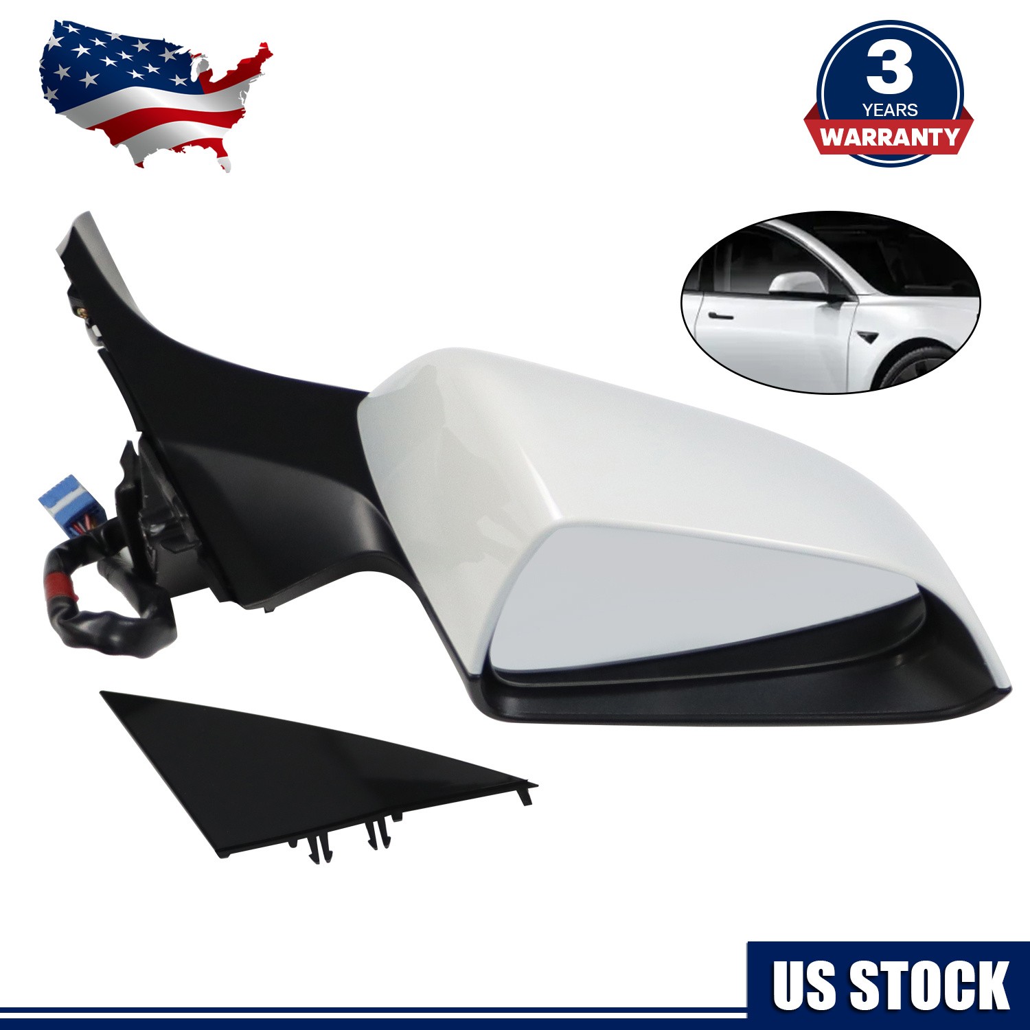 White Right Side Mirror For Tesla model 3 17-23 Power Fold  Heated