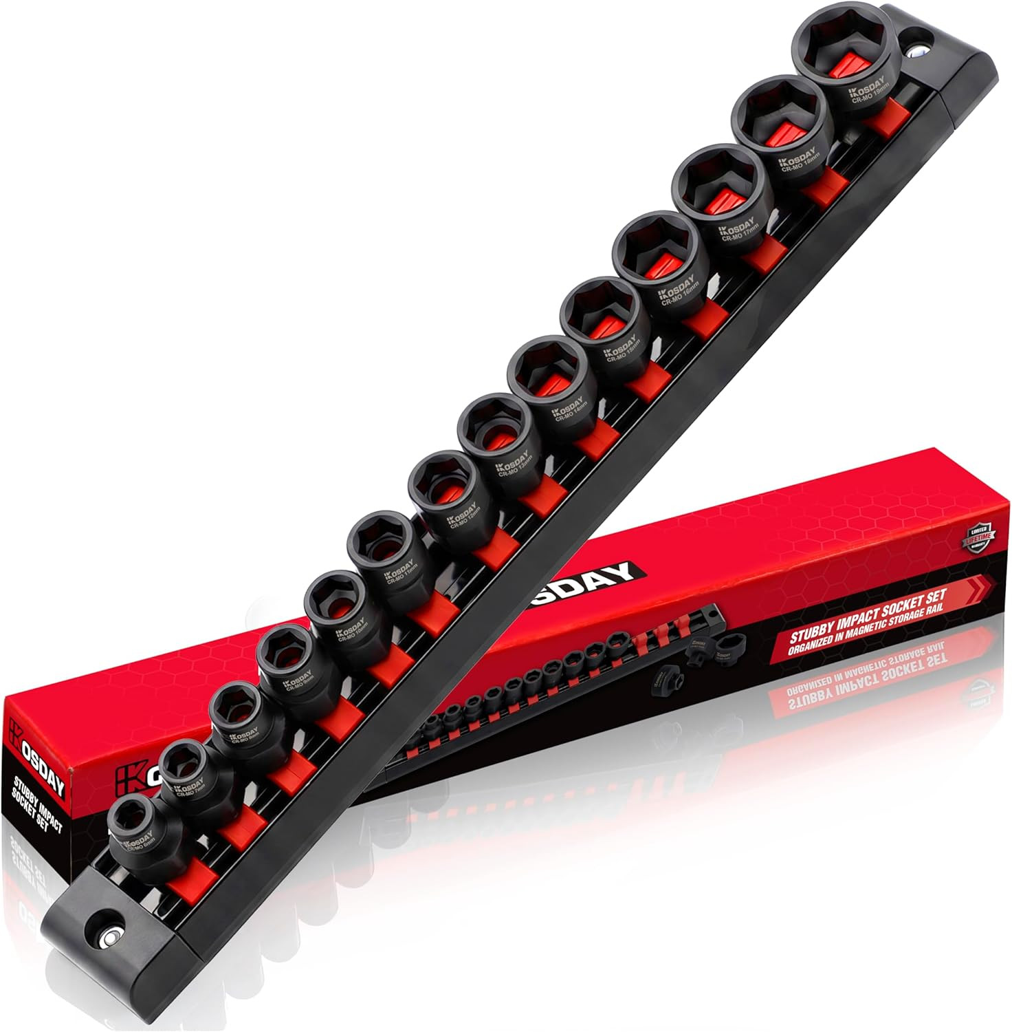 3/8" Drive Low Profile Socket Set, 14-Piece Metric Stubby Impact Socket Set, 6-1