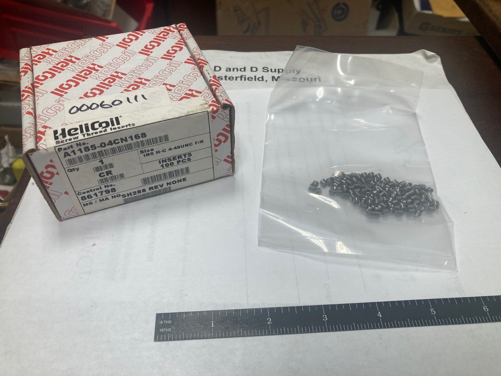 Box of 100, Heli-Coil A1185-04CN168, F/R Inserts, 304SS, #4-40, Tanged, USA