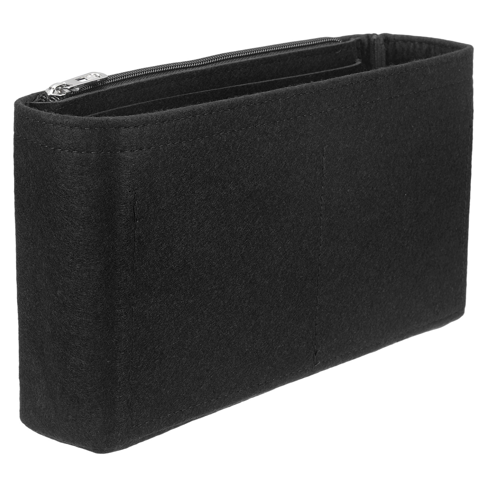 Purse Organizer Insert, Felt Handbag Shaper with Zipper, 10.6"x2.2"x6", Black