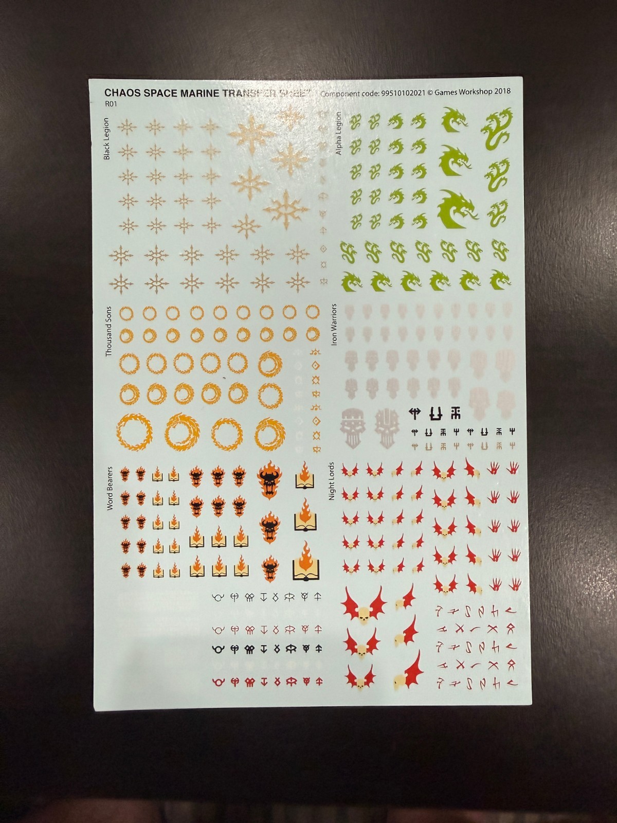 Warhammer 40k Chaos Space Marines Transfer Sheet Decals