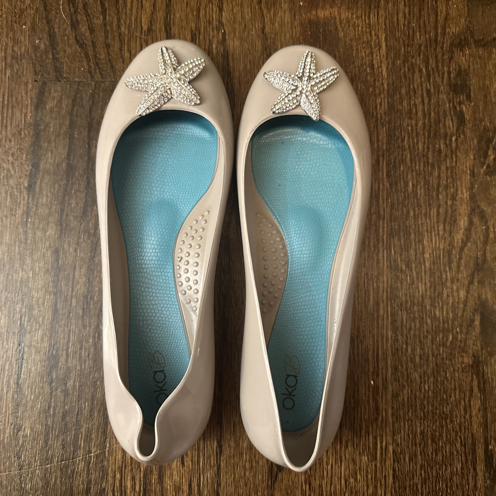 Oka-B Okabashi Womens Ballet Flat Size 7/37 Jelly Shoes Sandal Waterproof Beige