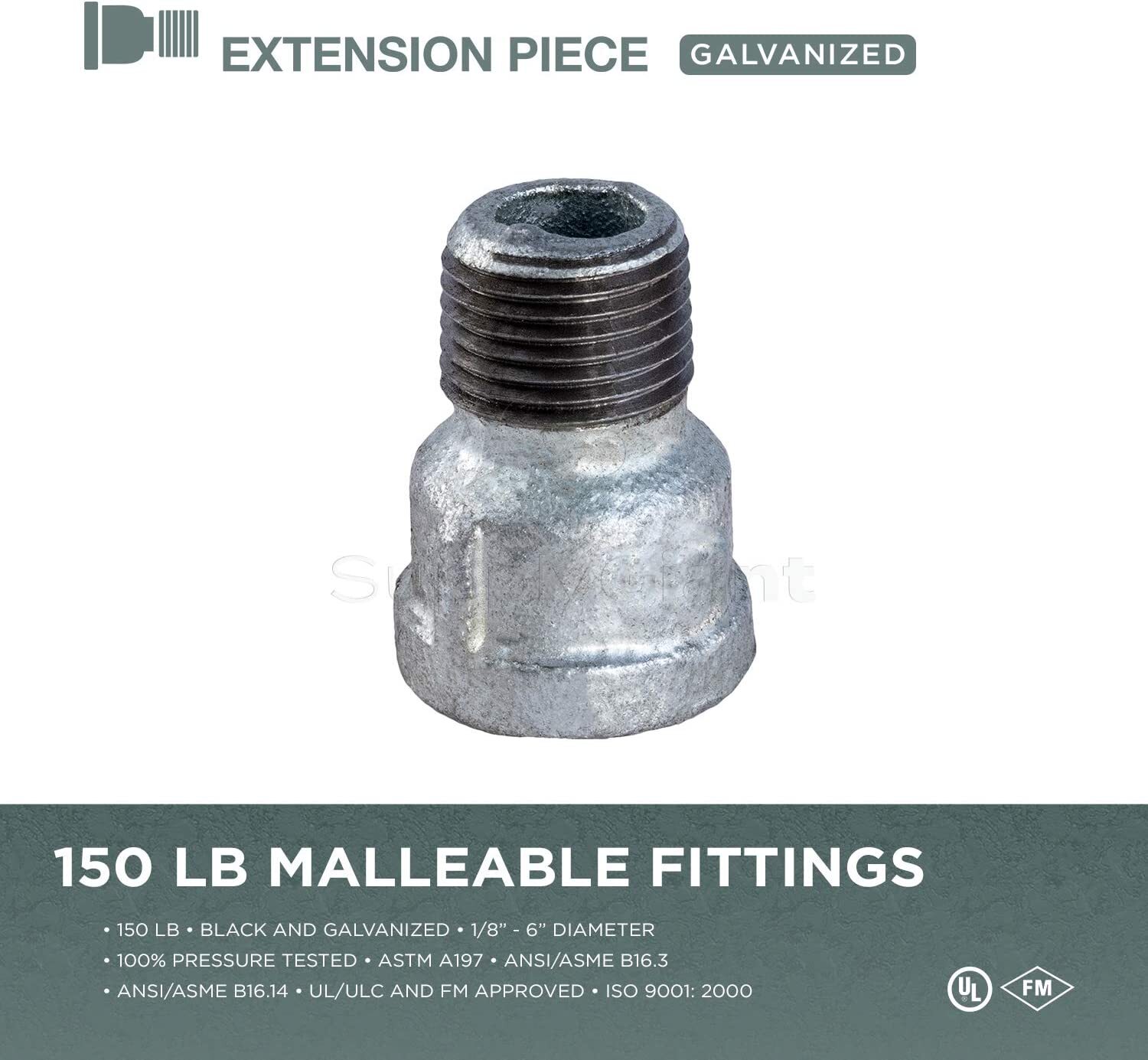1/2" Galvanized Malleable Iron Extension Piece for 150 lb Applications