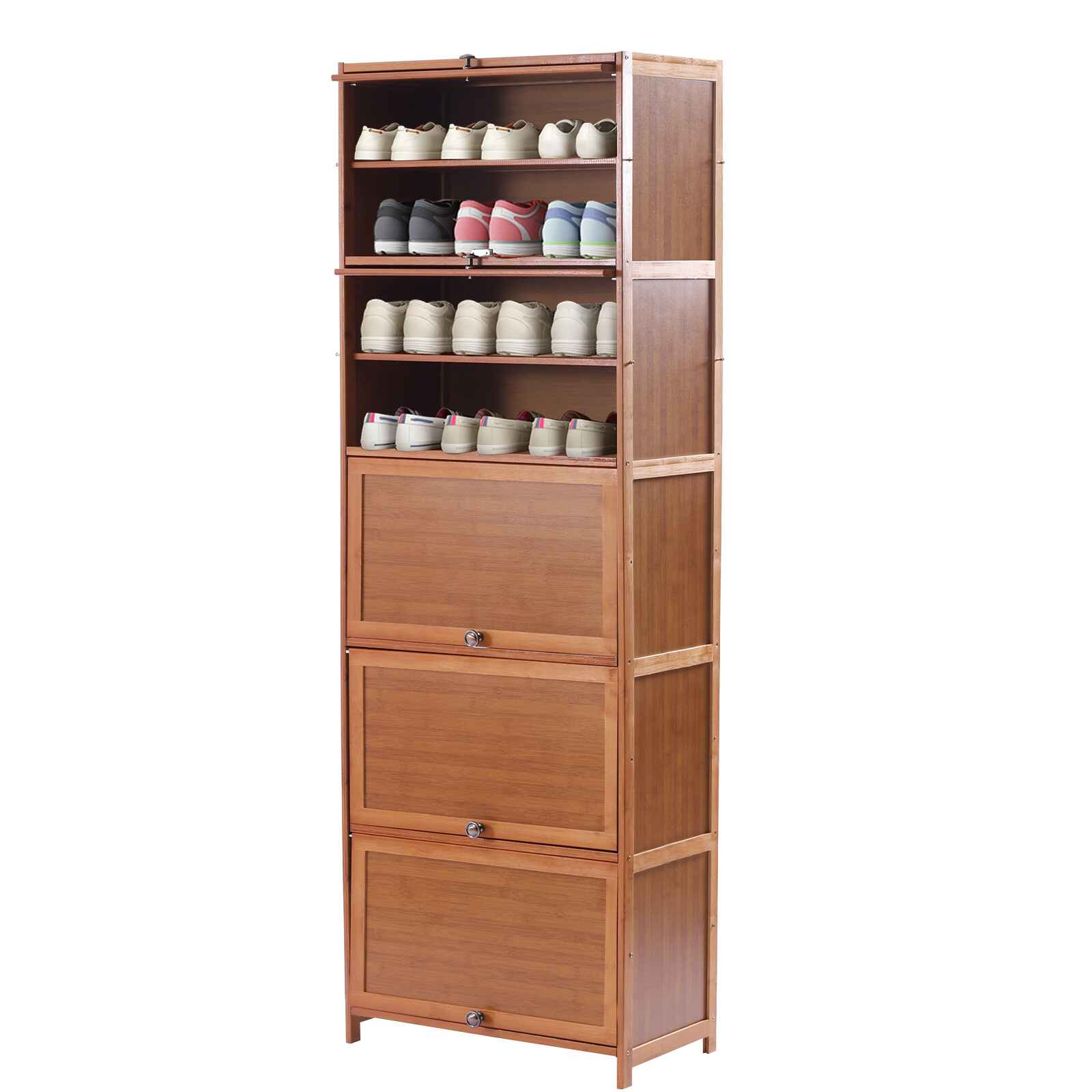 10-Tier 20 Pairs Bamboo Shoe Rack Organizer Brown Entryway Shoes Storage Cabinet