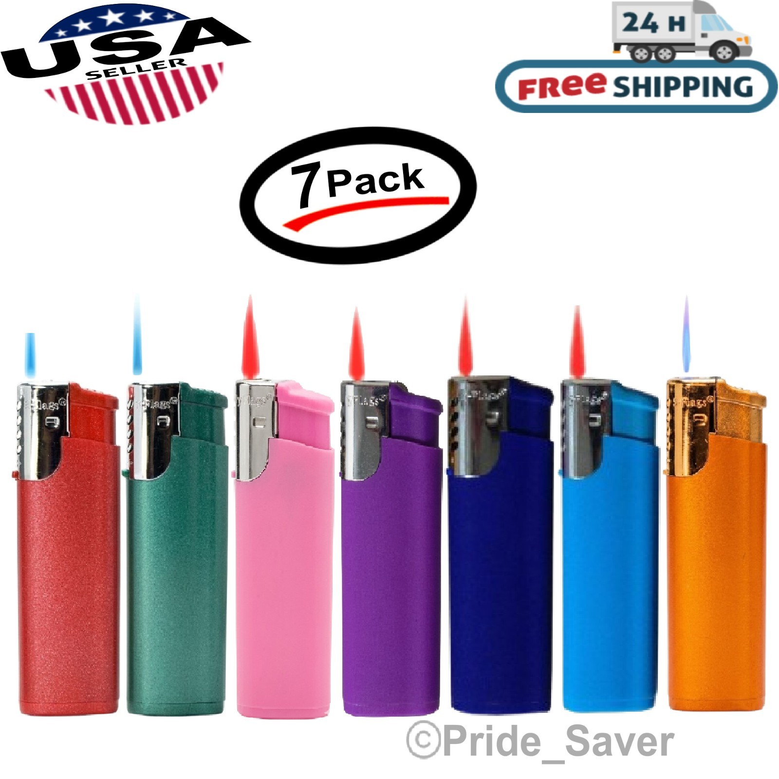 5-Flags Refillable Butane Cigarette Torch Lighter Asst Windproof Flame (7 Pack)