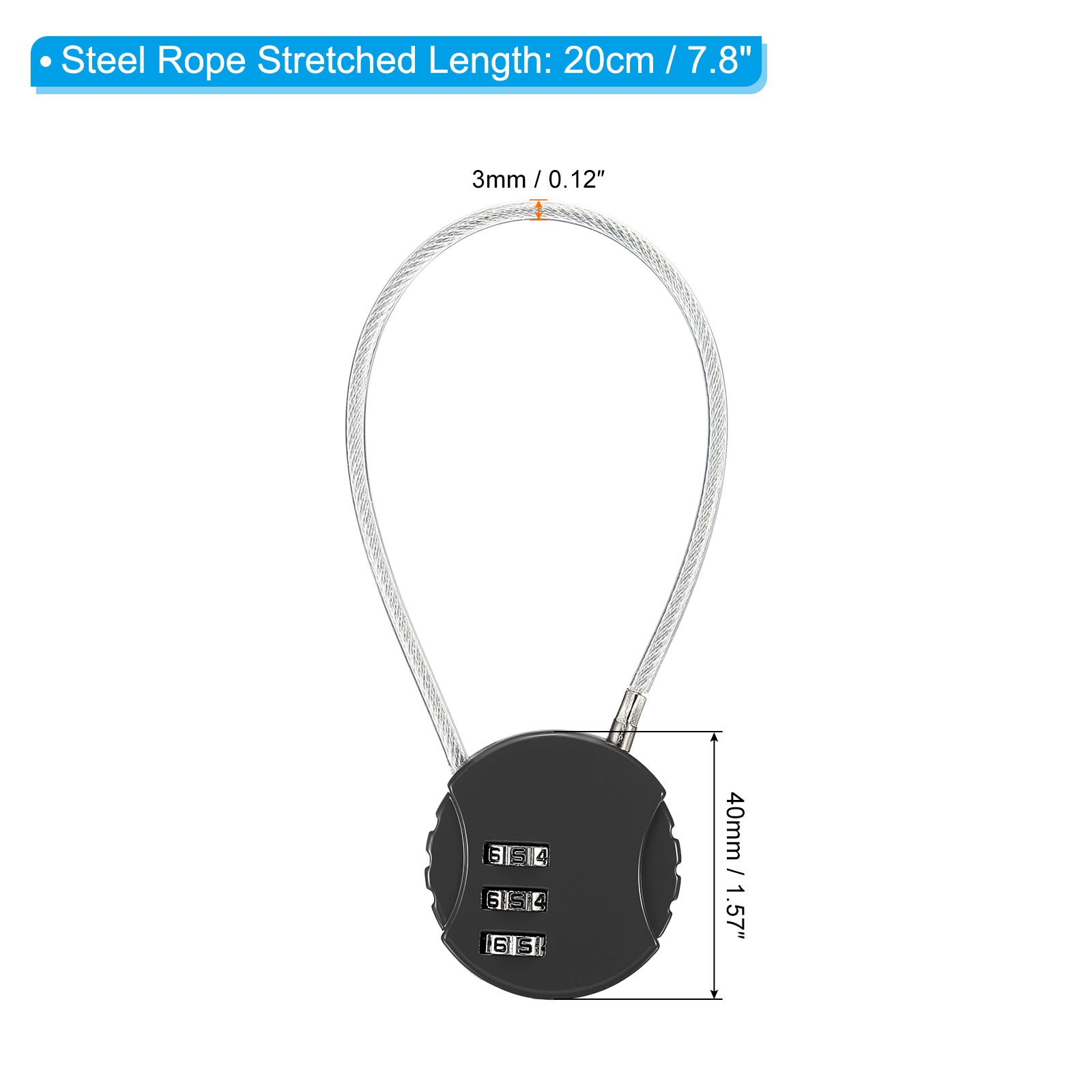 3Pcs 7.8" Small Combination Lock 3 Digit Padlock