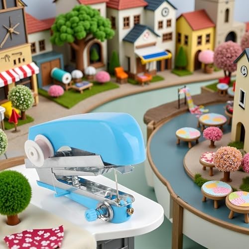 1Pc Blue Handheld Sewing Machine, Portable Mini Manual Handy Needlework Tool