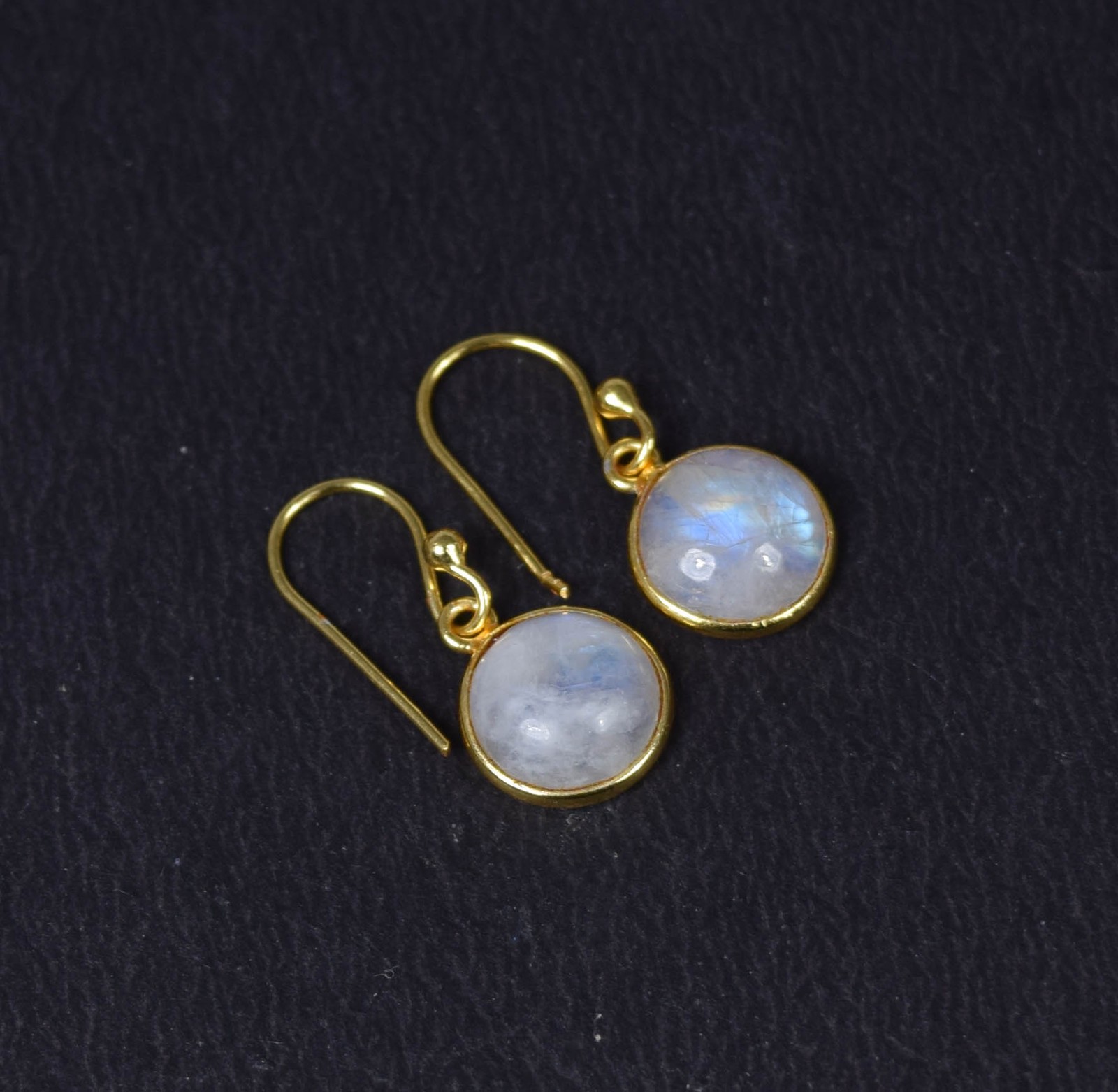 925 Solid Sterling Silver 24ct Gold Overlay White Rainbow Moonstone Earring